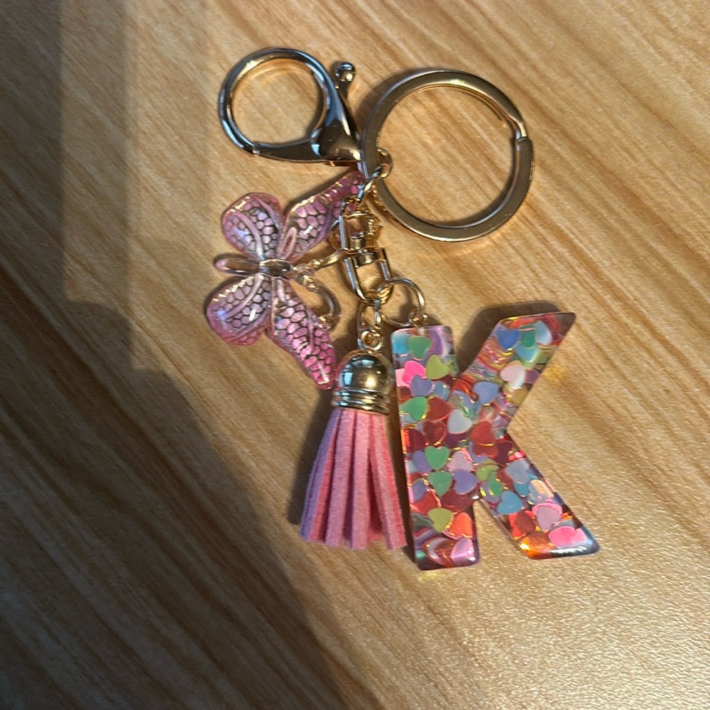 NEW Letter K Pink Butterfly Bag Charm